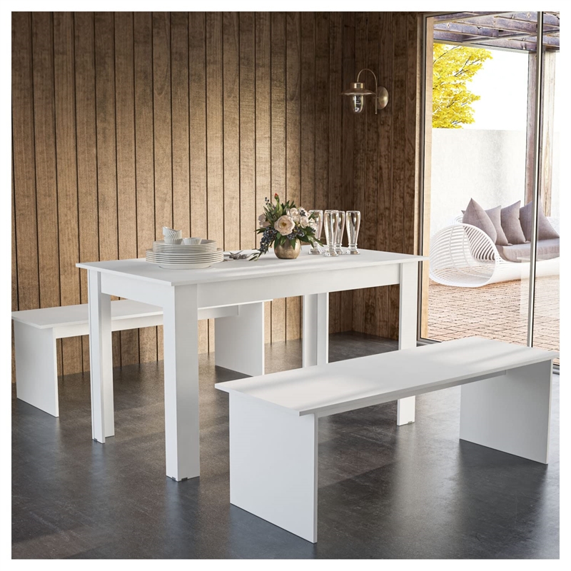 Boahaus Denali 3-Piece Rectangular Modern Wood Dining Set in White