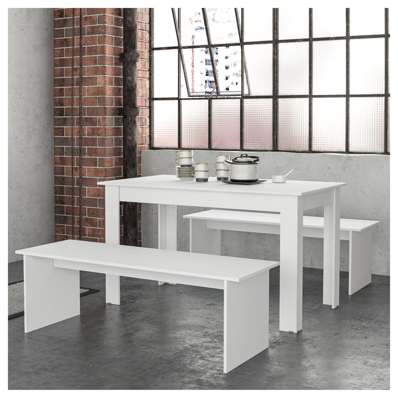 Boahaus Denali 3-Piece Rectangular Modern Wood Dining Set in White