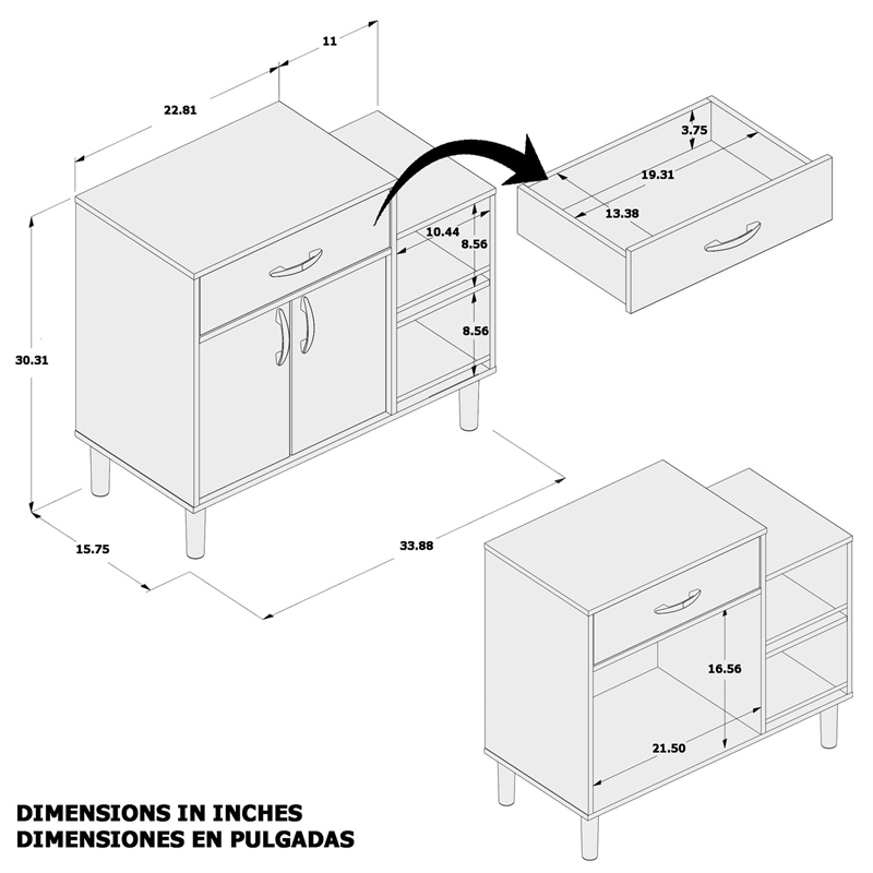 Boahaus Lyon 1-Drawer Modern Wood Kitchen Pantry with Compartments in White