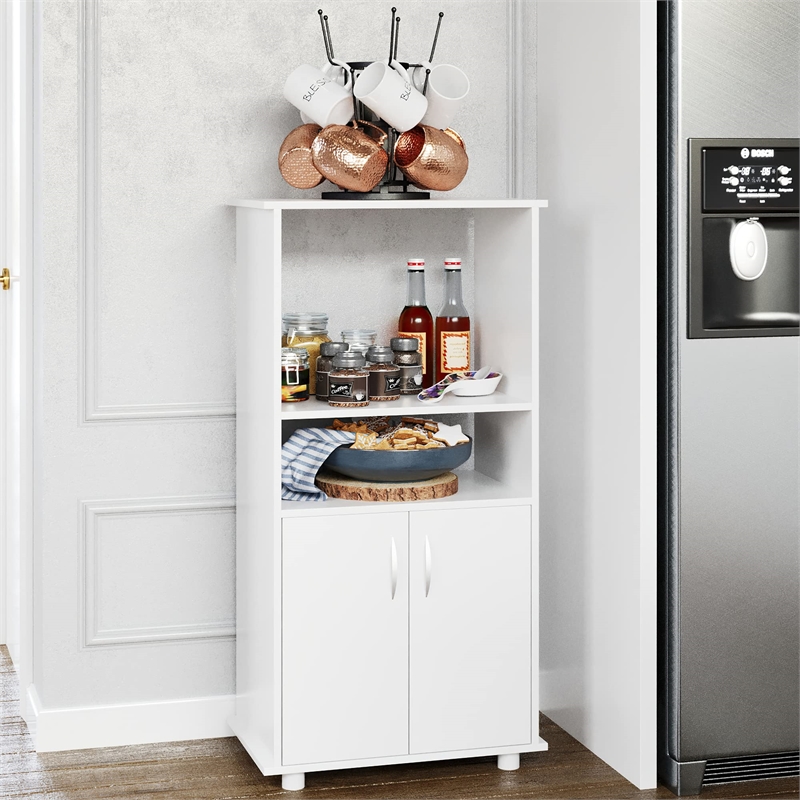 Boahaus Montpellier Modern Wood Kitchen Pantry with Open Compartments in White