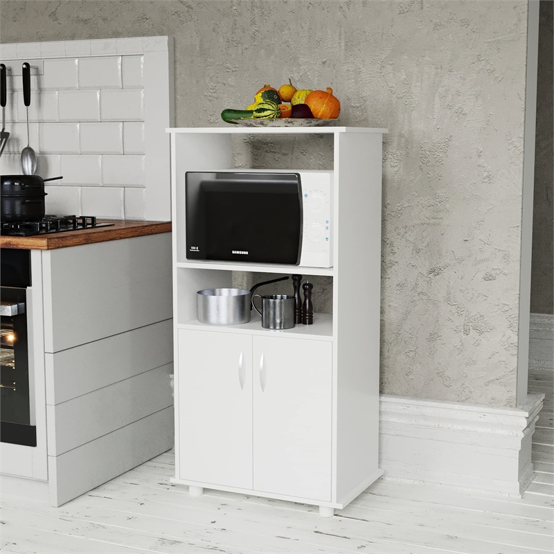 Boahaus Montpellier Modern Wood Kitchen Pantry with Open Compartments in White