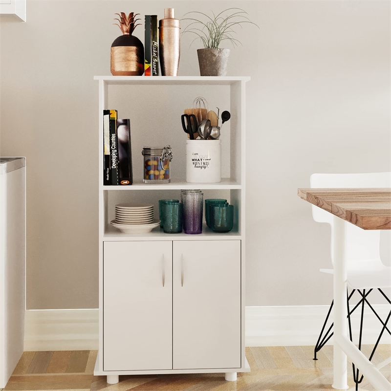 Boahaus Montpellier Modern Wood Kitchen Pantry with Open Compartments in White