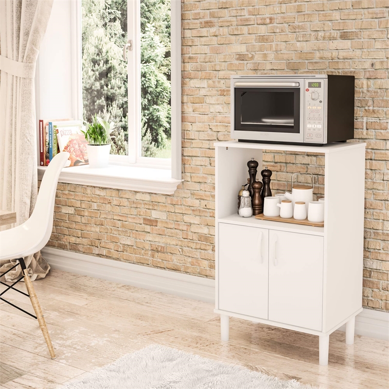 Boahaus Nantes Modern Wood Kitchen Pantry with Open Compartment in White