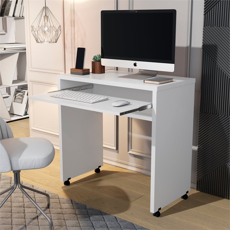 Boahaus Kyoto Modern Wood Computer Desk with Casters in White