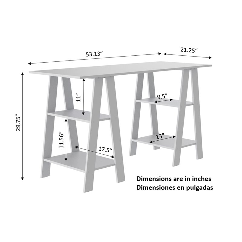 Boahaus Modern Wood Computer Desk with 4 Open Shelves in White