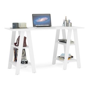Boahaus Modern Wood Computer Desk with 4 Open Shelves in White