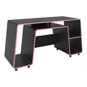 Boahaus Nagoya Modern Wood Gaming Desk with Shelves in Black/Purple