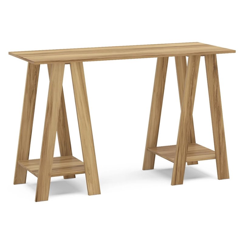 Boahaus Sepang Modern Wood Computer Desk with Open Shelves in Brown