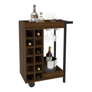 Boahaus Bristol Modern Wood Bar Cart with Rolling Casters in Dark Brown
