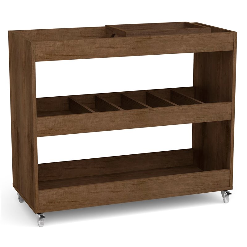 Boahaus Rhyl 5-Rack Modern Wood Bar Cart with Lockable Casters in Dark Brown