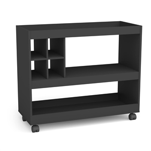 Boahaus Swansea 4-Rack Modern Wood Bar Cart with Lockable Casters in Black
