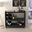Boahaus Swansea 4-Rack Modern Wood Bar Cart with Lockable Casters in Black