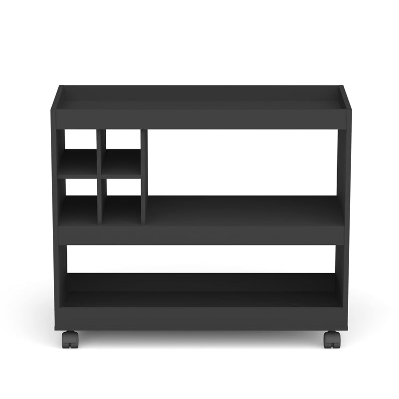 Boahaus Swansea 4-Rack Modern Wood Bar Cart with Lockable Casters in Black