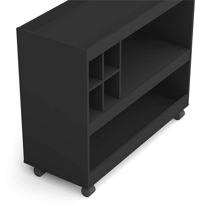 Boahaus Swansea 4-Rack Modern Wood Bar Cart with Lockable Casters in Black