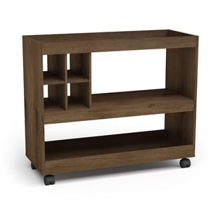 Boahaus Swansea 4-Rack Modern Wood Bar Cart with Lockable Casters in Dark Brown