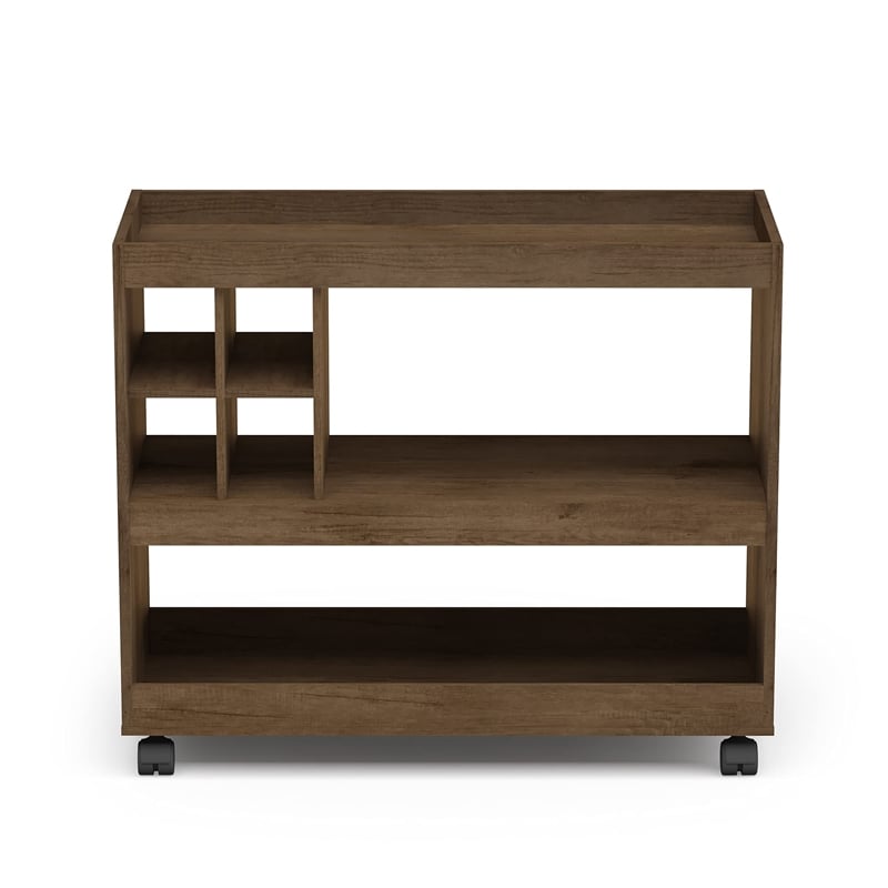 Boahaus Swansea 4-Rack Modern Wood Bar Cart with Lockable Casters in Dark Brown