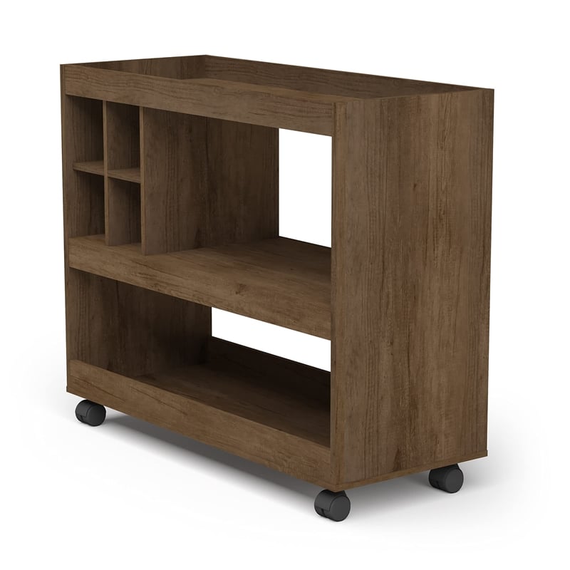Boahaus Swansea 4-Rack Modern Wood Bar Cart with Lockable Casters in Dark Brown
