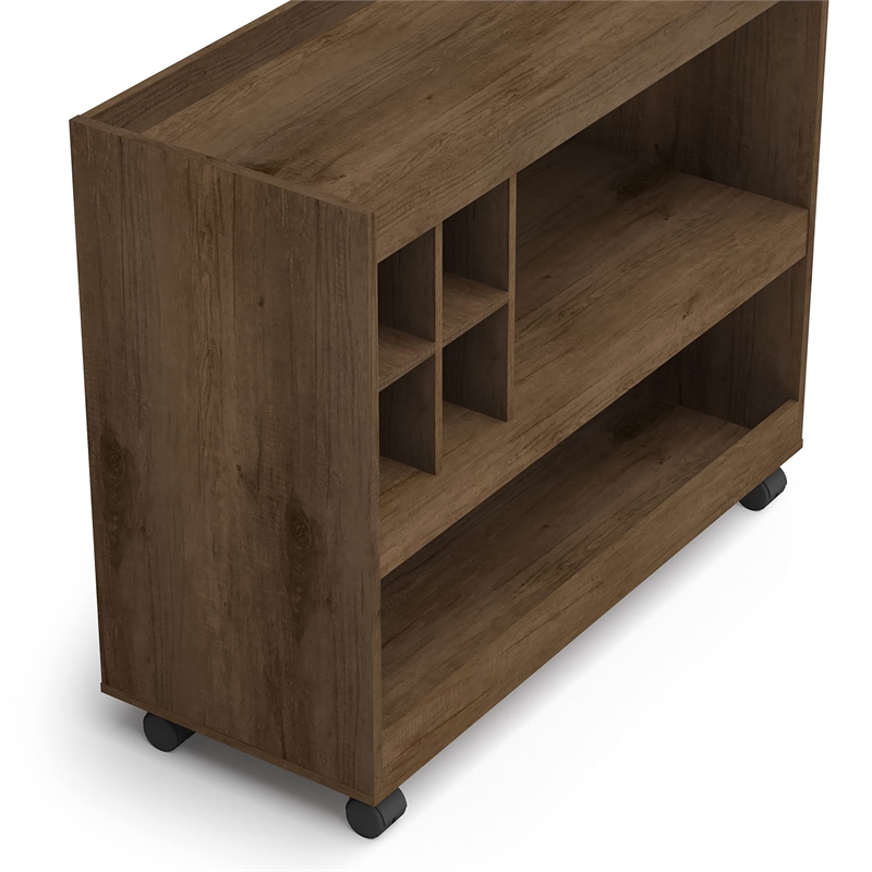 Boahaus Swansea 4-Rack Modern Wood Bar Cart with Lockable Casters in Dark Brown