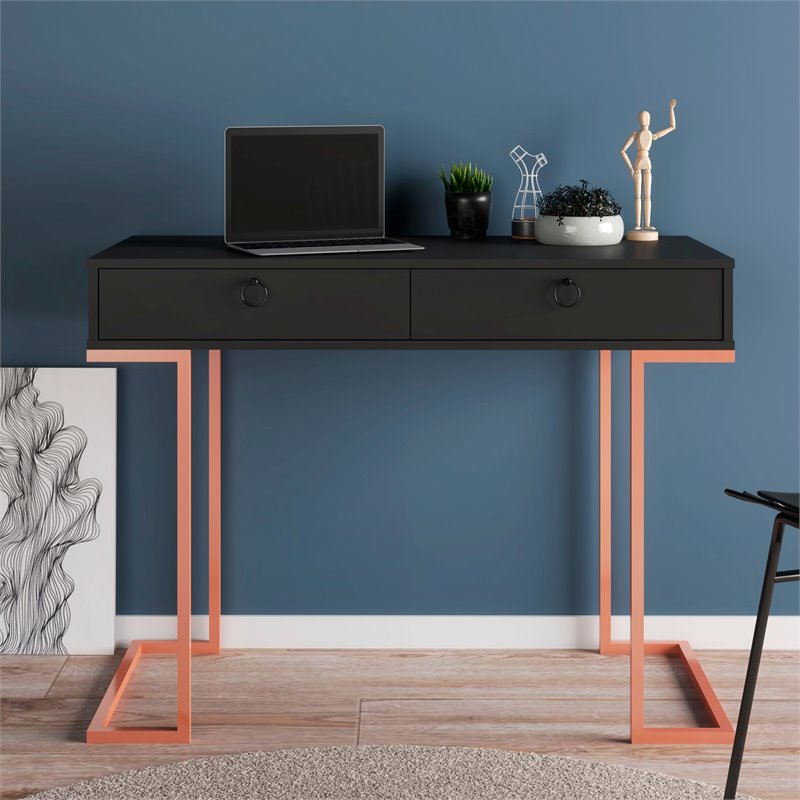 Boahaus Surabaya Modern Wood Computer Desk with Drawers in Black