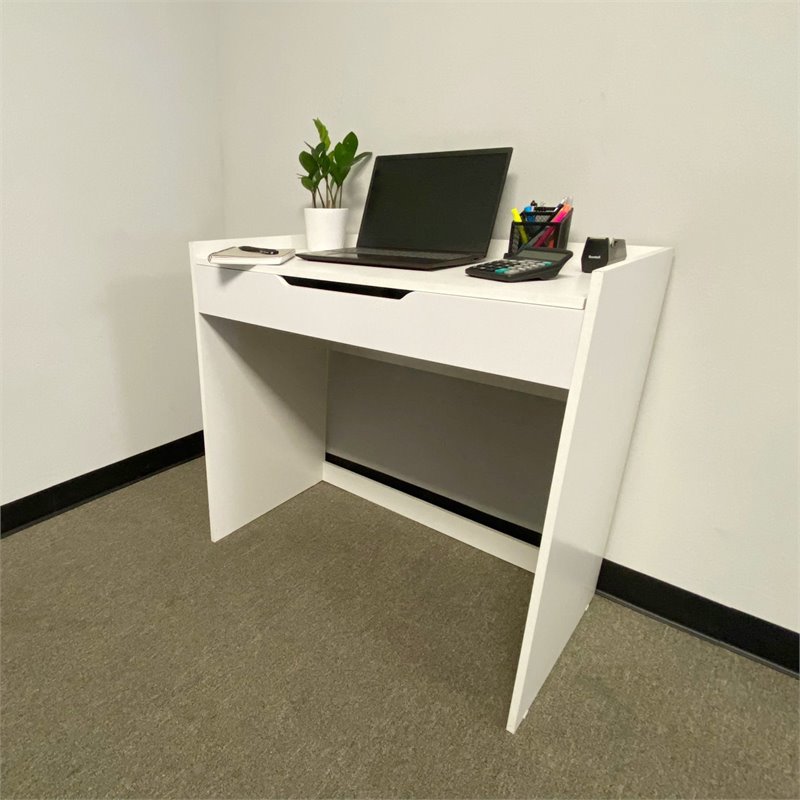 Boahaus Tianjing Modern Wood Student Desk with Flip Top Mirror in White