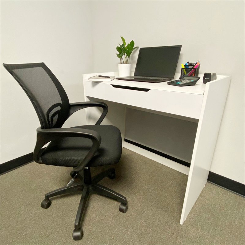 Boahaus Tianjing Modern Wood Student Desk with Flip Top Mirror in White