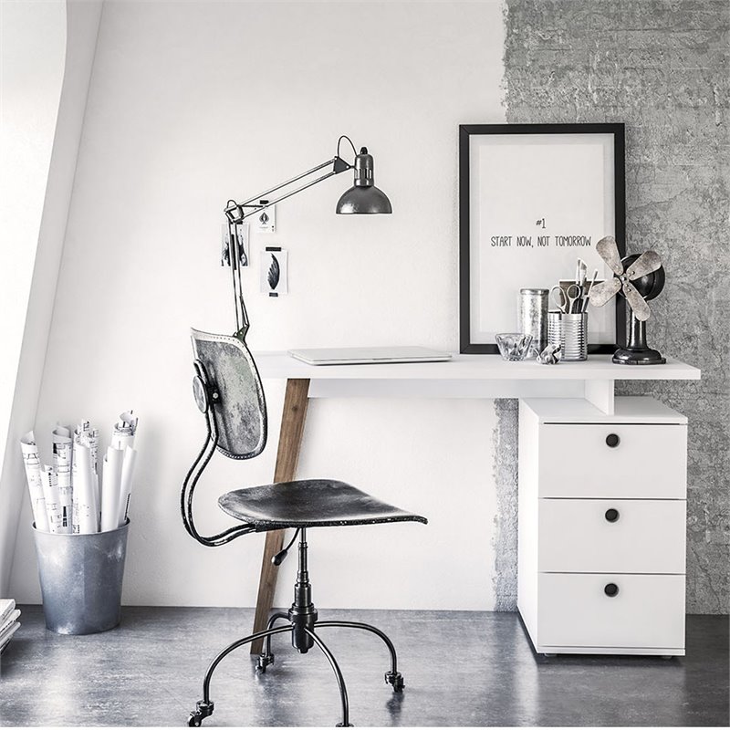 Boahaus Tokyo Modern Wood Computer Desk with Drawers in White