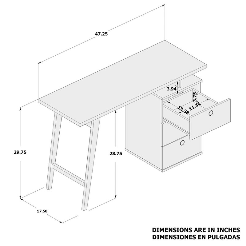 Boahaus Tokyo Modern Wood Computer Desk with Drawers in White