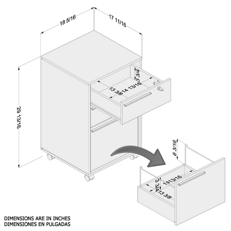 Boahaus Hanoi 3-Drawer Modern Wood File Cabinet with Casters in White