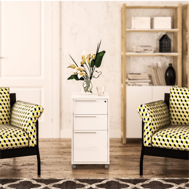 Boahaus Hanoi 3-Drawer Modern Wood File Cabinet with Casters in White