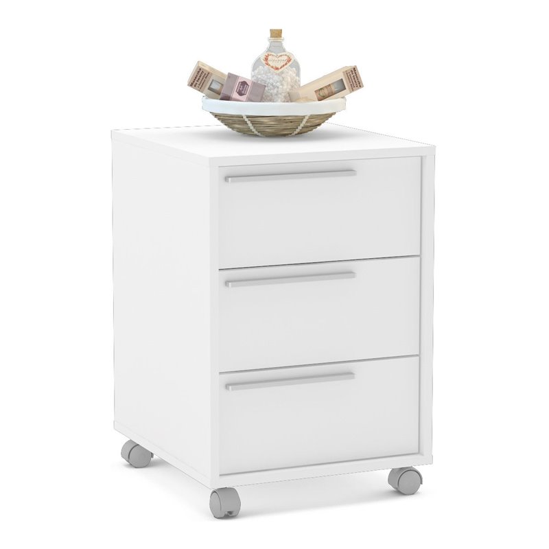 Boahaus Burgos 3-Drawer Modern Wood Nightstand with Casters in White