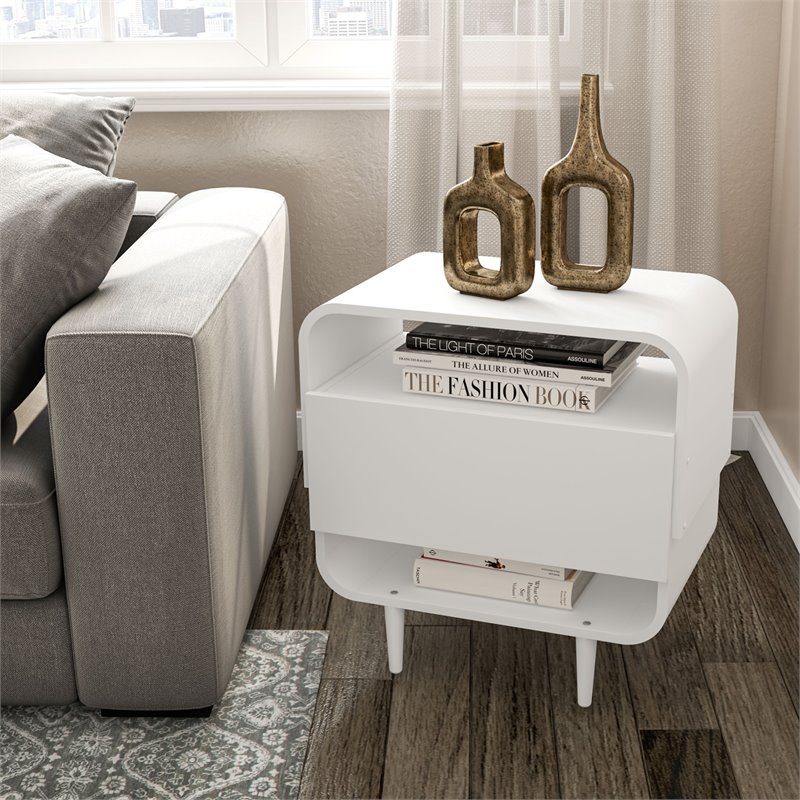 Boahaus Cadiz 1-Drawer Modern Wood Nightstand with Open Shelves in White