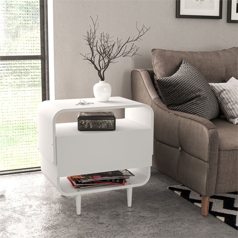 Boahaus Cadiz 1-Drawer Modern Wood Nightstand with Open Shelves in White
