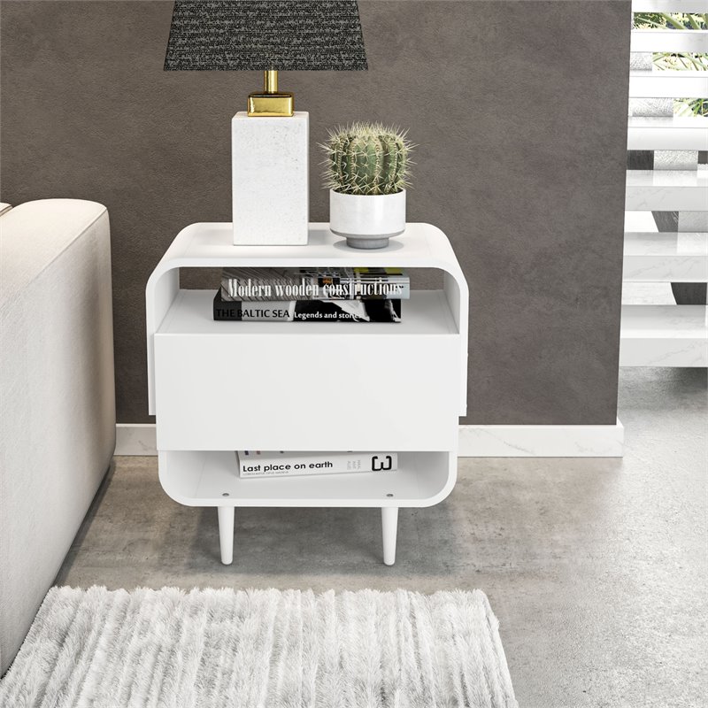 Boahaus Cadiz 1-Drawer Modern Wood Nightstand with Open Shelves in White