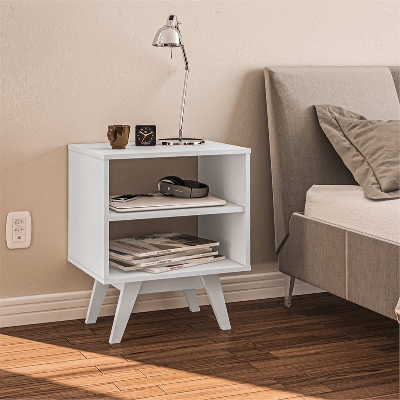 Boahaus Granada Modern Wood Nightstand with Open Shelves in White