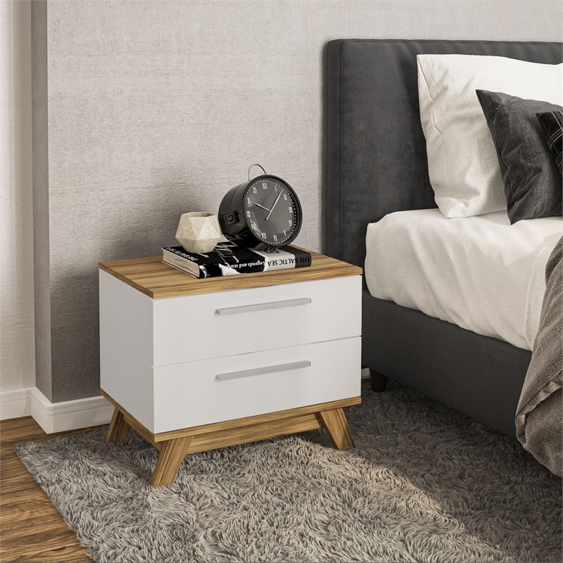 Boahaus Ibiza 2-Drawer Modern Wood Nightstand in White/Brown