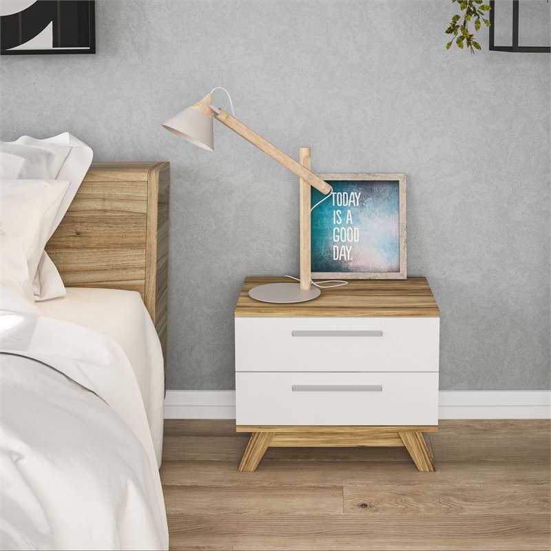 Boahaus Ibiza 2-Drawer Modern Wood Nightstand in White/Brown