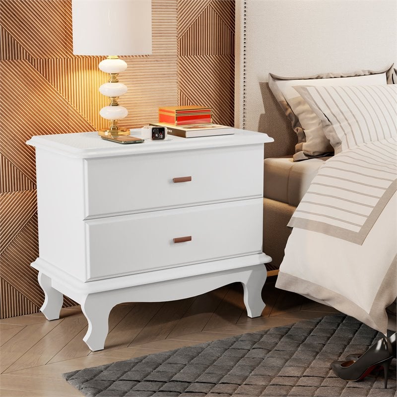 Boahaus Vigo 2-Drawer Curved Silhouette Modern Wood Nightstand in White
