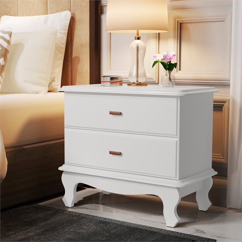 Boahaus Vigo 2-Drawer Curved Silhouette Modern Wood Nightstand in White