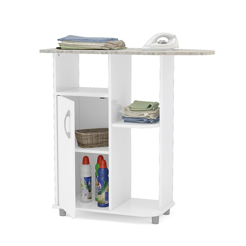 Boahaus Berlin Modern Wood Ironing Cabinet with 3 Open Shelves in White
