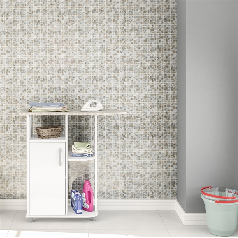 Boahaus Berlin Modern Wood Ironing Cabinet with 3 Open Shelves in White