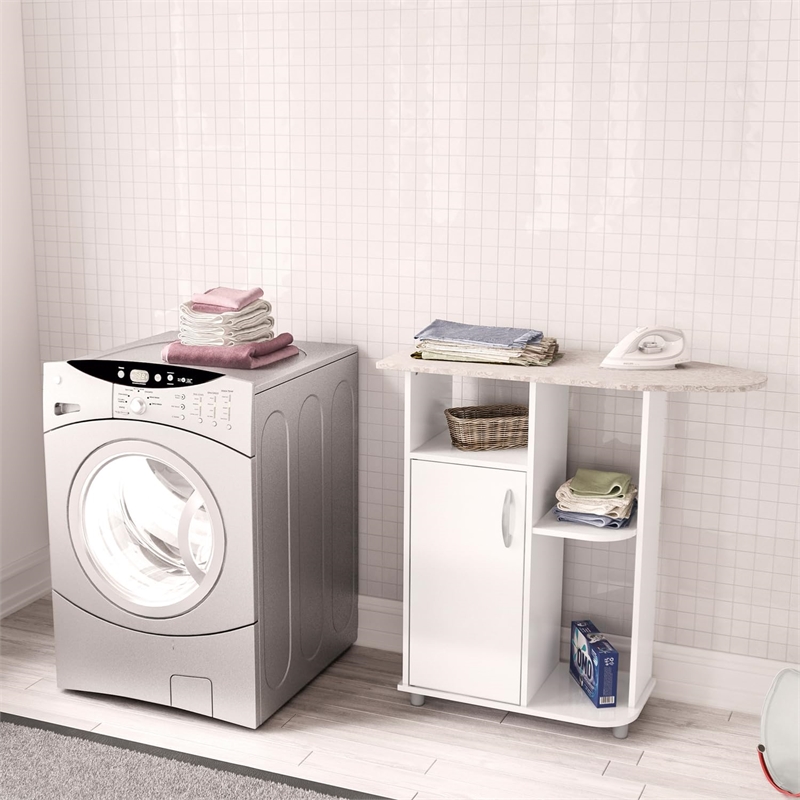 Boahaus Berlin Modern Wood Ironing Cabinet with 3 Open Shelves in White