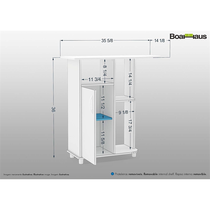 Boahaus Berlin Modern Wood Ironing Cabinet with 3 Open Shelves in White