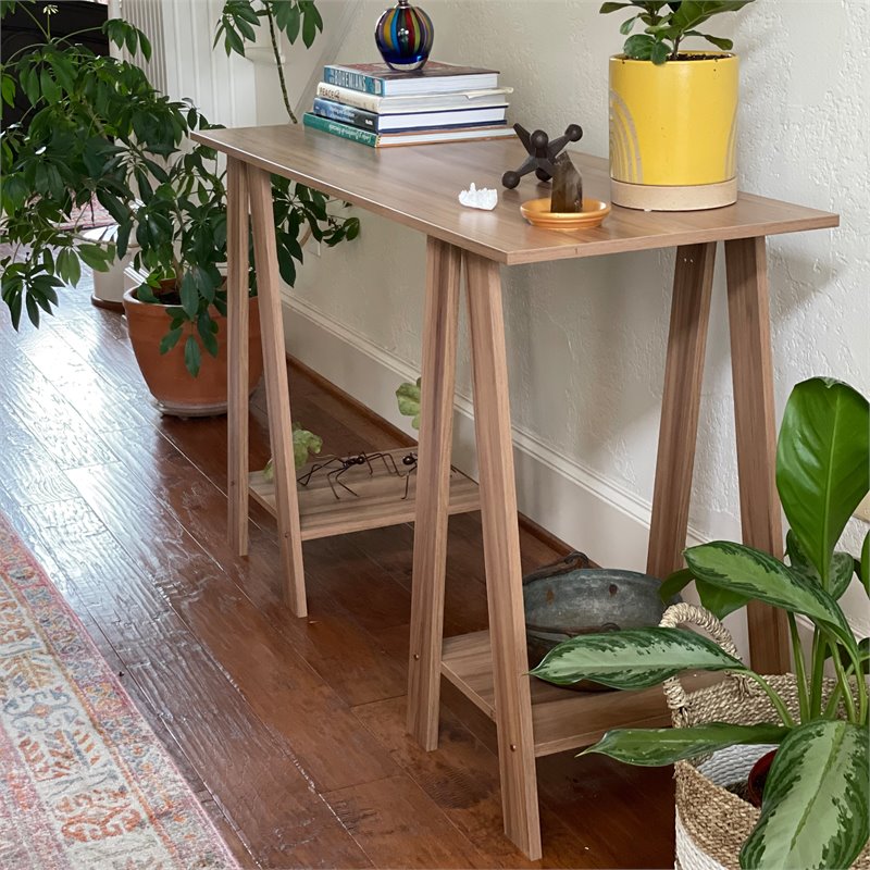 Boahaus Beynac Modern Wood Console Table with 2 Shelves in Brown