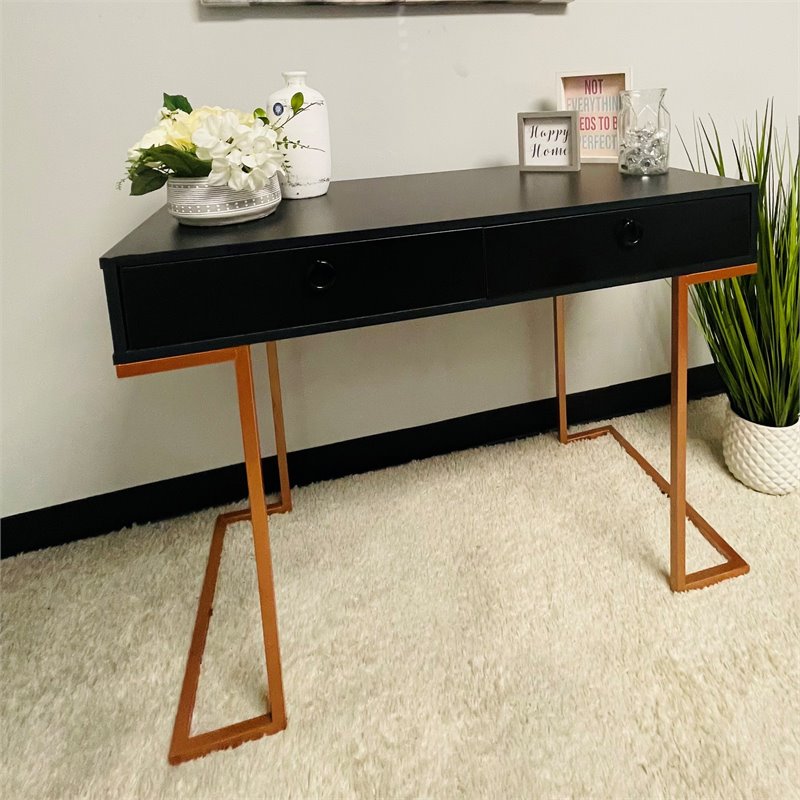 Boahaus Chenonceau Modern Metal Frame & Wood Console Table in Black