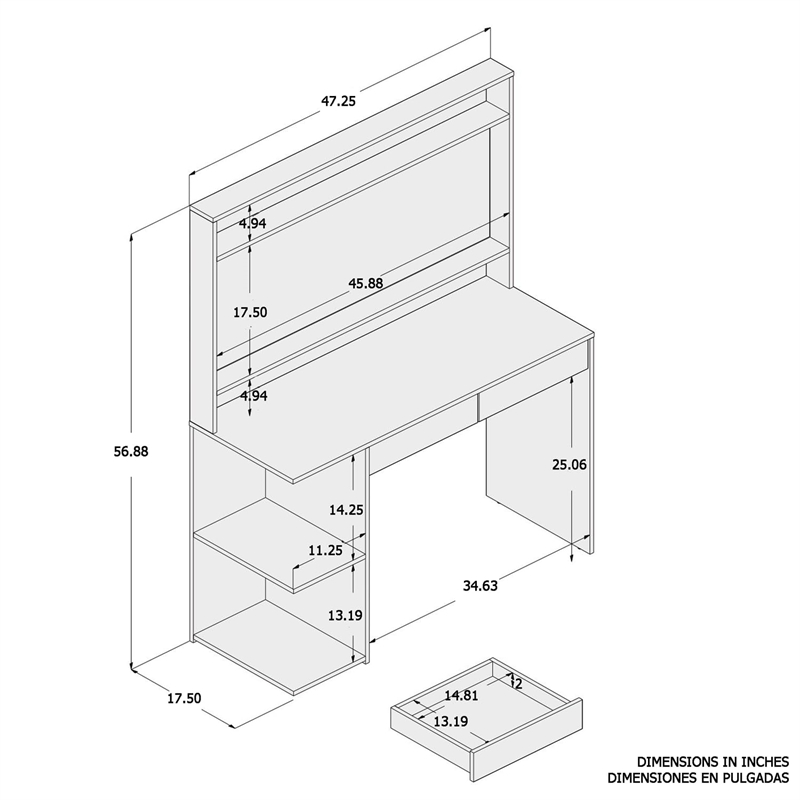 Boahaus Aine 2-Drawer Modern Wood Lighted Vanity with Mirror in White