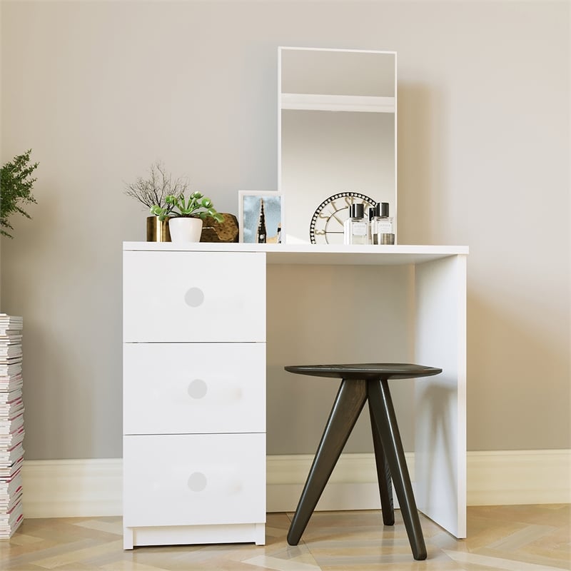 Boahaus Alexandra 3-Drawer Modern Wood Dressing Table with Open Storage in White
