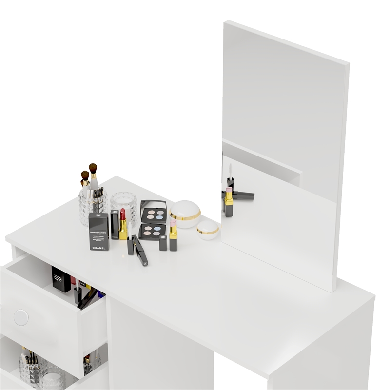 Boahaus Alexandra 3-Drawer Modern Wood Dressing Table with Open Storage in White