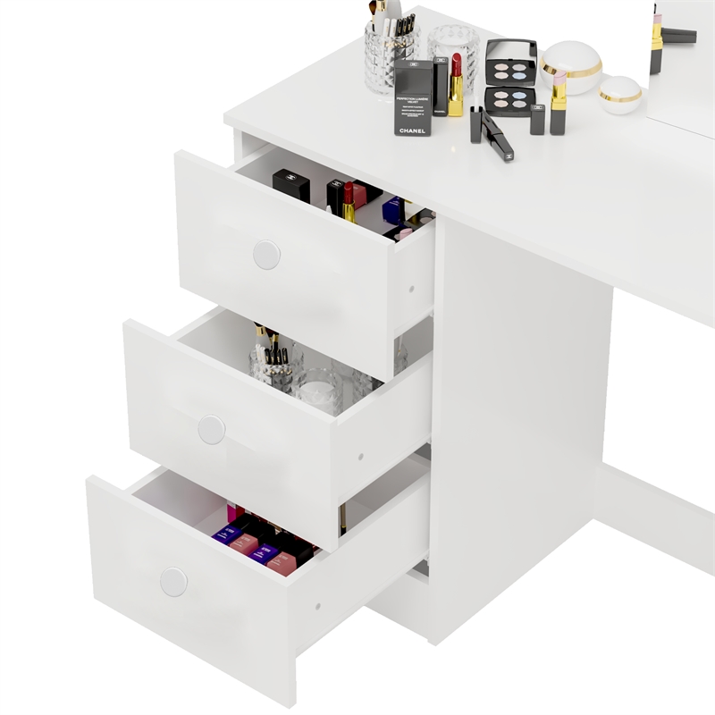 Boahaus Alexandra 3-Drawer Modern Wood Dressing Table with Open Storage in White