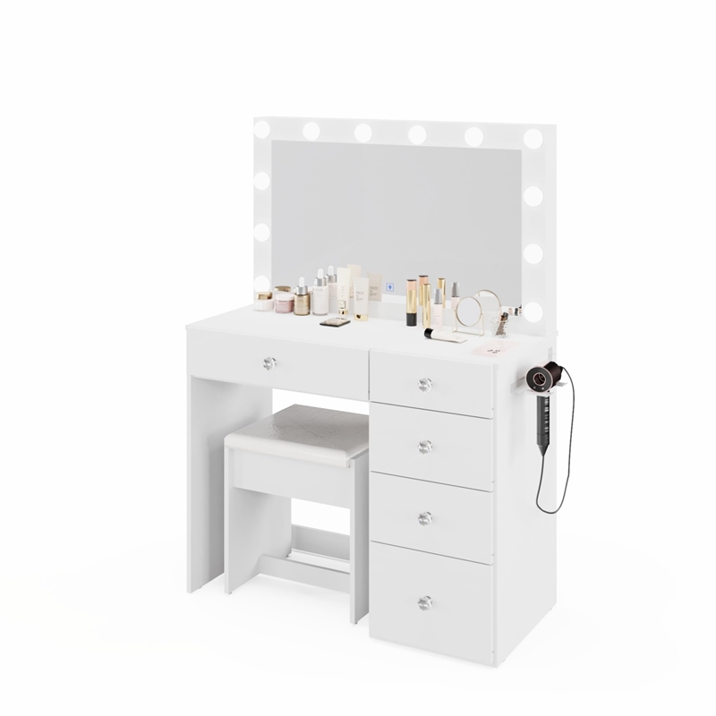 Boahaus Calypso 3-Drawer Modern Wood Makeup Vanity with Mirror in White