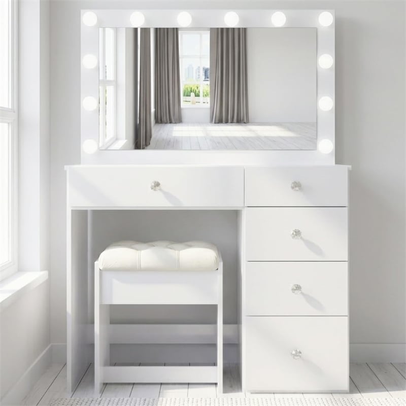 Boahaus Calypso 3-Drawer Modern Wood Makeup Vanity with Mirror in White